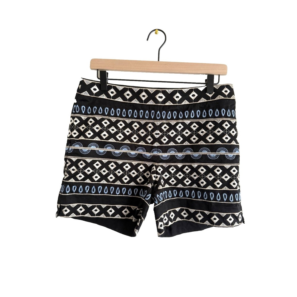 White House Black Market 5" Short Women 6 Black Embroidered Geometric Boho Beach